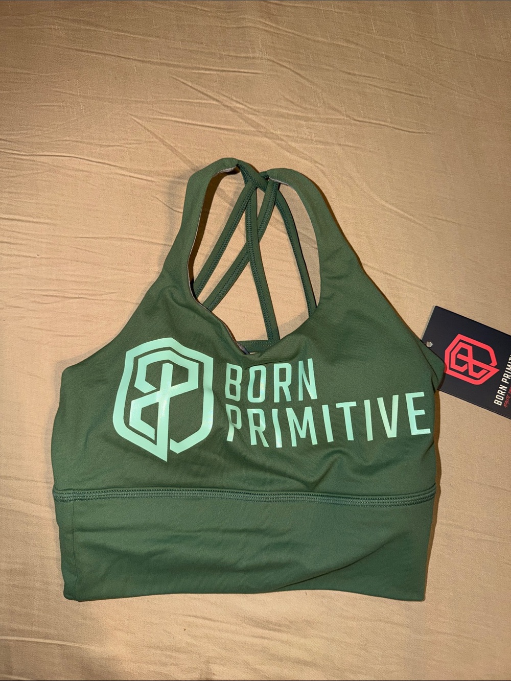 Born Primitive Green Sports Bra with Mint Logo